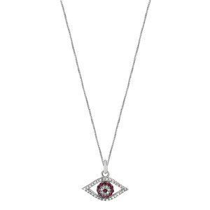 Evil Eye Ruby And Diamond Pendant Necklace In 14K White Gold 18 Inches